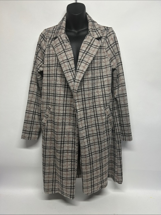 MELLODAY Jackets & Blazers - Plaid Long Tailored Coat in Beige and Black small